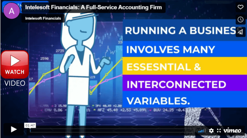 An overlay for a video that describes more in depth about the services offered by an accounting firm called Intelesoft that is based in Orlando, FL